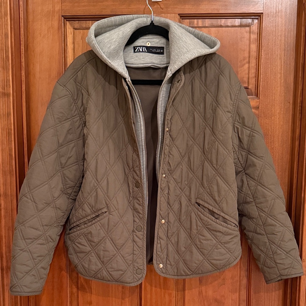 Zara Green Quilted Jacket with Dickey Sz. M